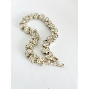 Vintage 1930s Art Deco pot metal rhinestone bracelet leaf links
